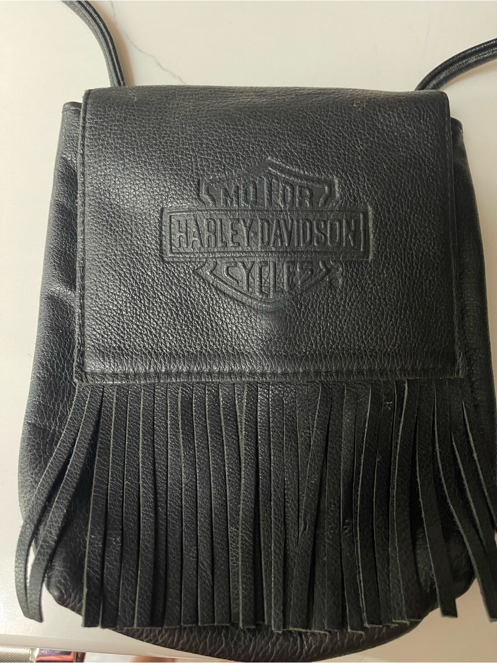 Harley-Davidson Black Leather Fringe Crossbody Pouch